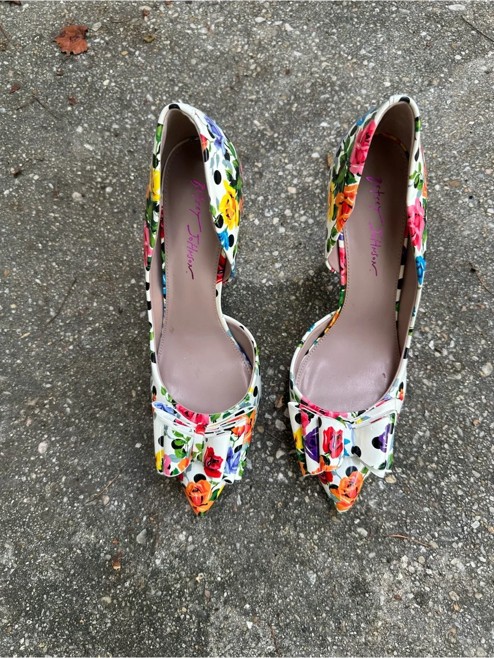 BETSEY JOHNSON Prince P Pumps Multicolor Floral Polka Dot D'Orsay Stiletto Sz 11